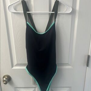Black One-Piece Swimsuit with Green Trim